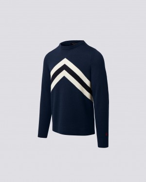 Perfect Moment Chevron Stripe Merino Lana Sueter Azul Marino | 72946-LRGM