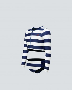 Perfect Moment Stripe Rash Guard Bikini Azul Marino Blancas | 93186-RNYH