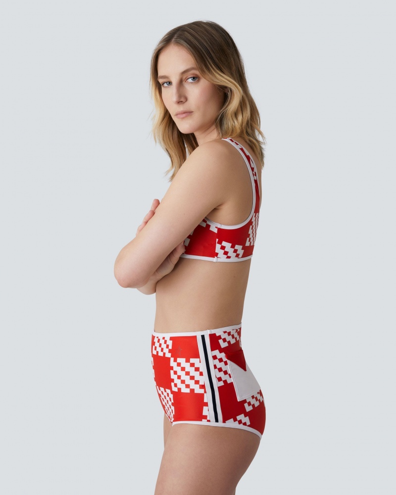 Perfect Moment Block Check Print High Cintura Bikini Rojas | 26801-TLWO