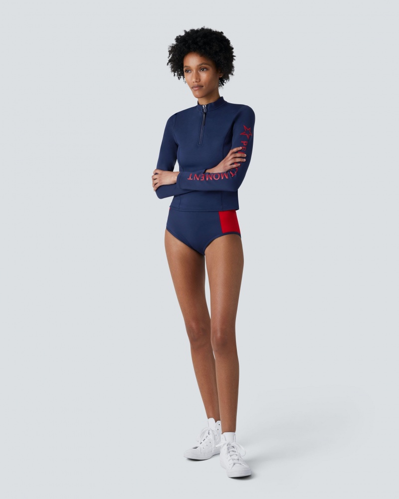 Perfect Moment PM Long Sleeve Bikini Top Azul Marino | 01624-FEQJ