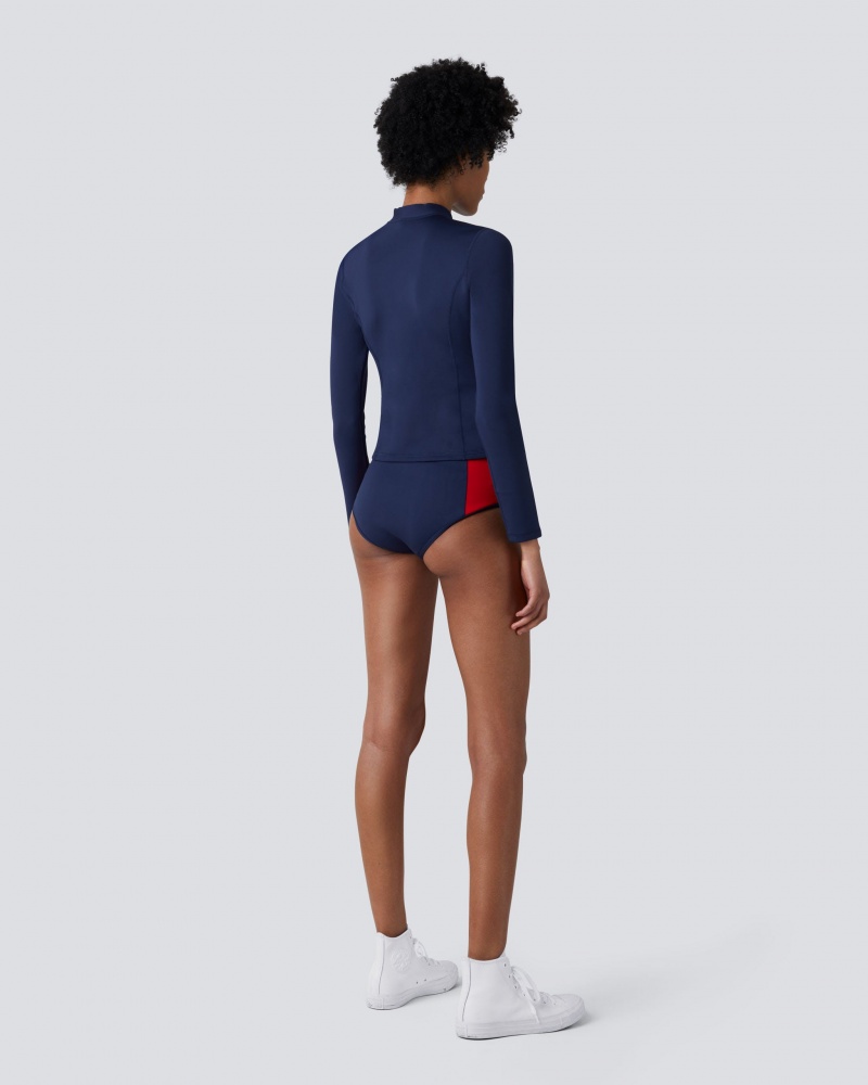 Perfect Moment PM Long Sleeve Bikini Top Azul Marino | 01624-FEQJ